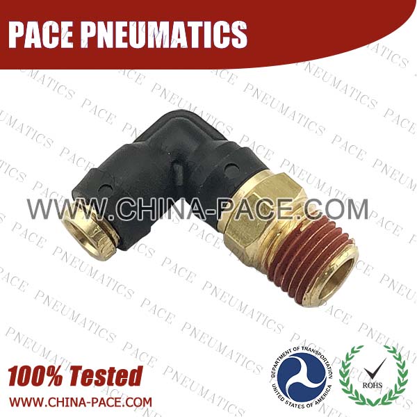 90 Degree Male Elbow DOT Push To Connect Air Brake Fittings, DOT Push In Air Brake Tube Fittings, DOT Approved Brass Push To Connect Fittings, DOT Fittings, DOT Air Line Fittings, Air Brake Parts